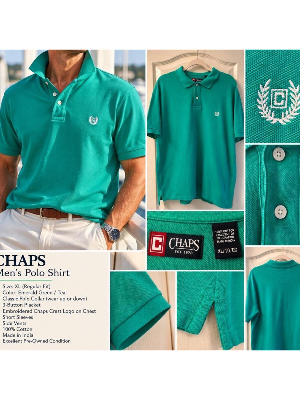 CHAPS Men’s Teal Polo Shirt – XL